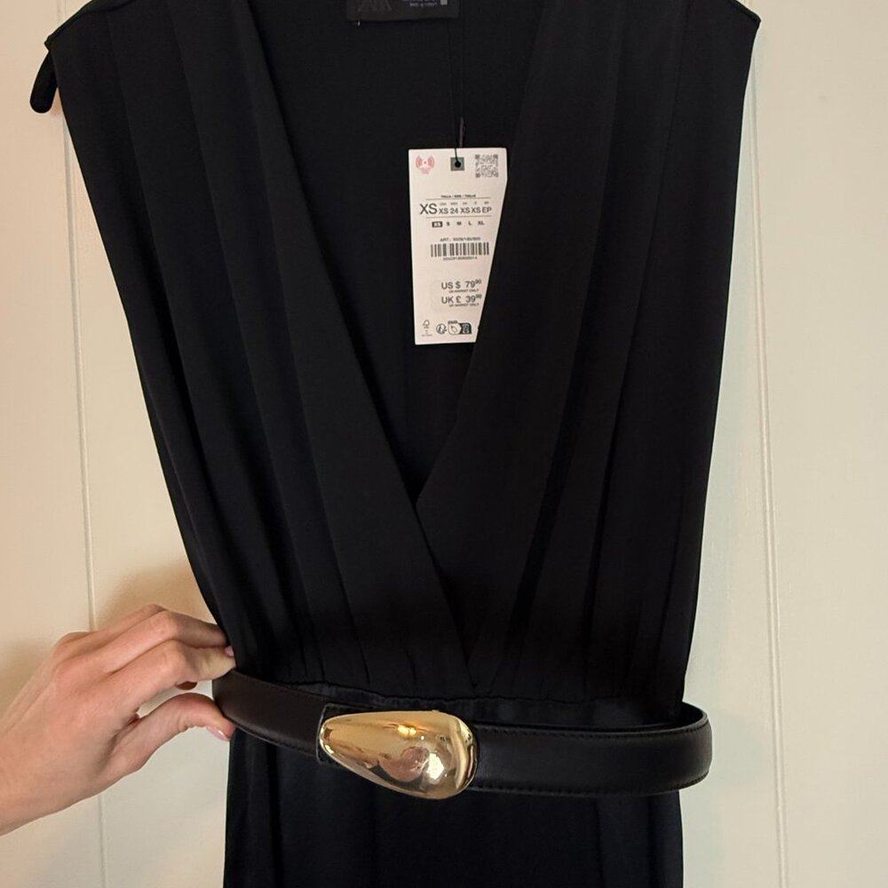 ZARA BELTED COMBINATION MIDI DRESS - Picture 4 of 8